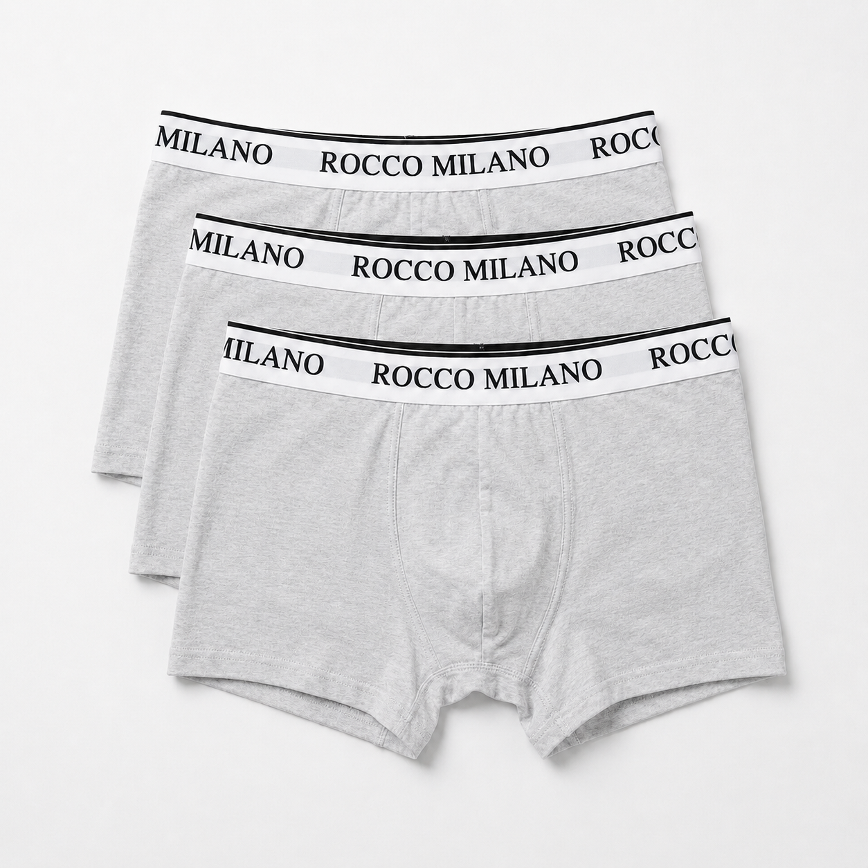 ROCCO MILANO Boxershorts Grau 3er Flatlay