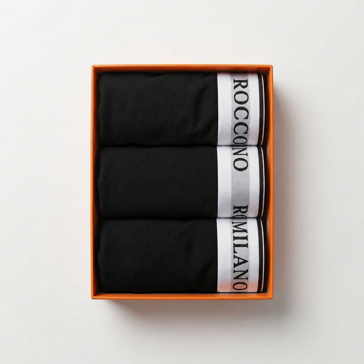 ROCCO MILANO Boxershorts Box Schwarz – 3 Paar gefaltet