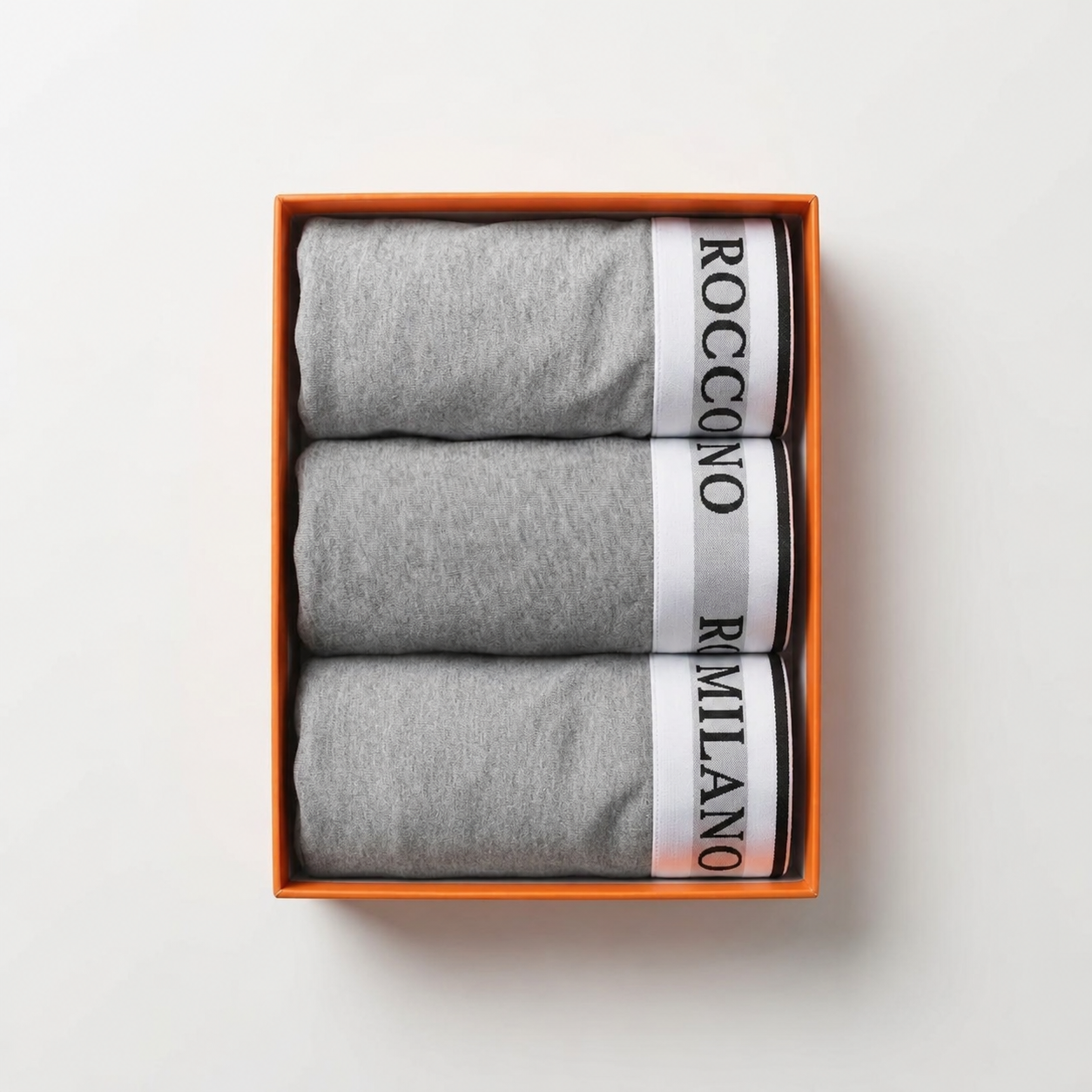 ROCCO MILANO Boxershorts Box Grau – 3 Paar gefaltet