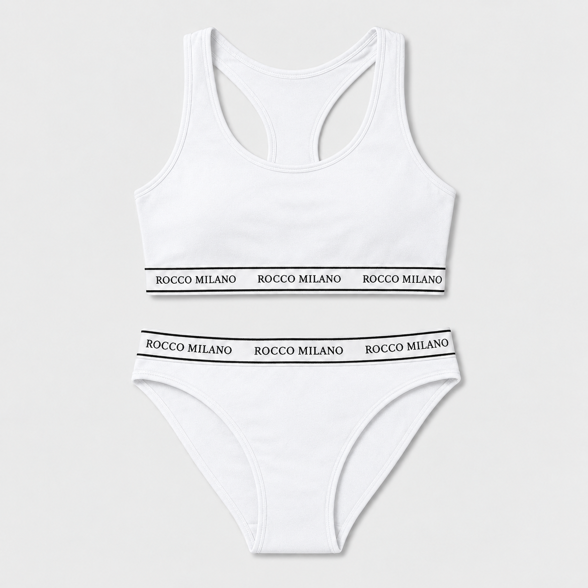 Weißes Top und Slip mit ROCCO MILANO Logobändern